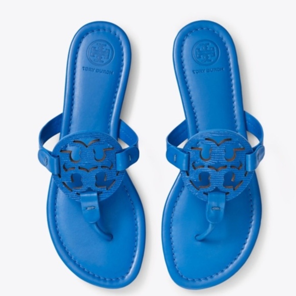 Tory Burch Blue Miller Leather Thong Sandals